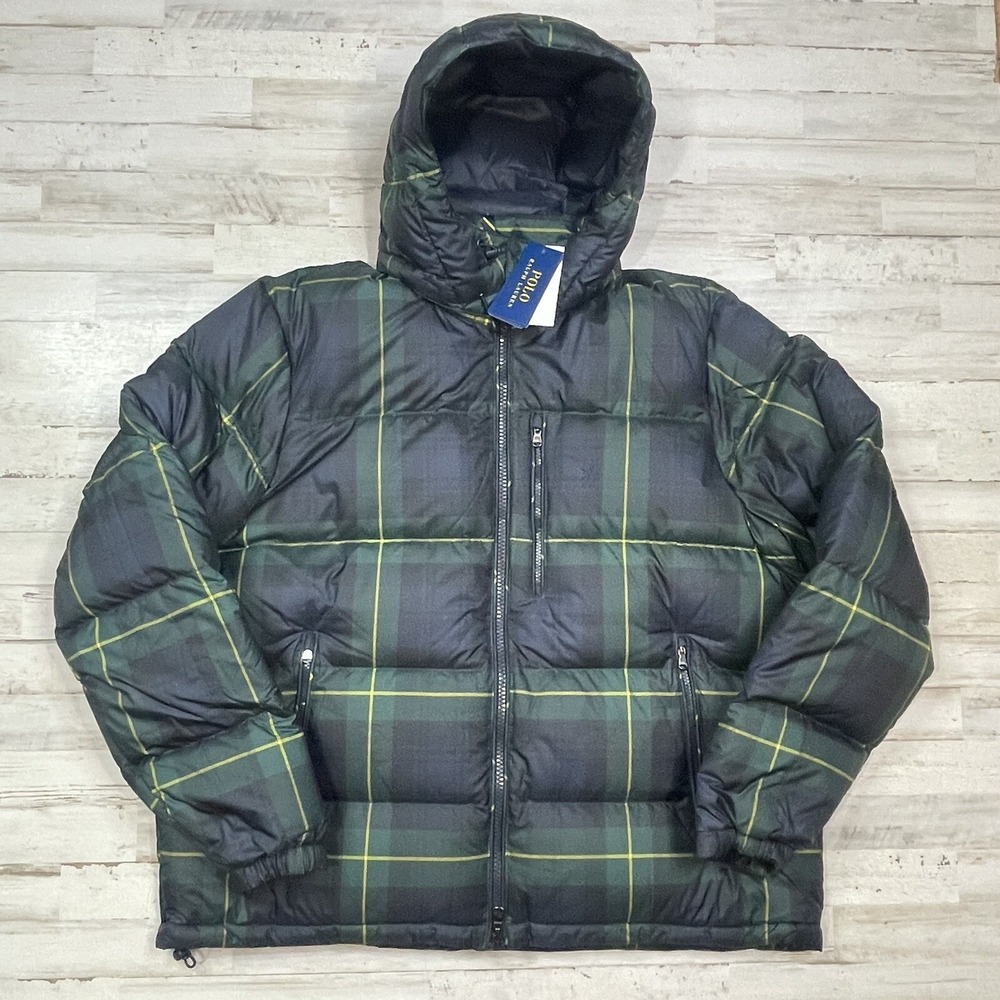 Polo Ralph Lauren Men's Big & Tall Plaid Hooded Down Puffer Jacket Navy 1XB NWT‎